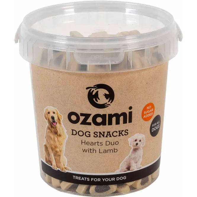 Hovedbilde Ozami Dog Snack Hearts Duo Lammebøtte 500 g 