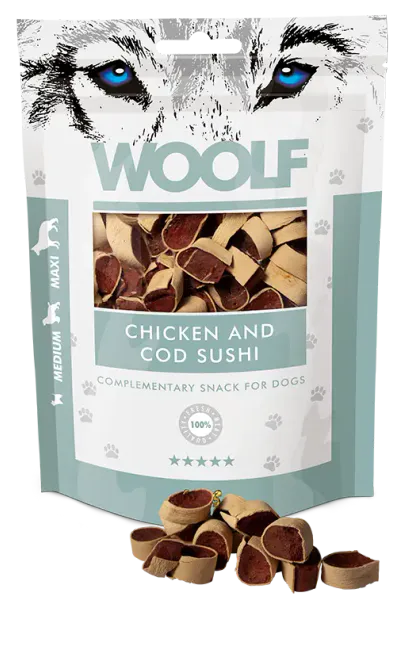 Hovedbilde Woolf Godbiter Chicken and cod sushi 100g